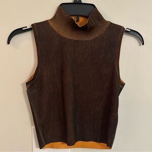 Zara Womens S Orange Distressed Effect Knit Mock Neck Ribbed Muscle Crop Top NEW